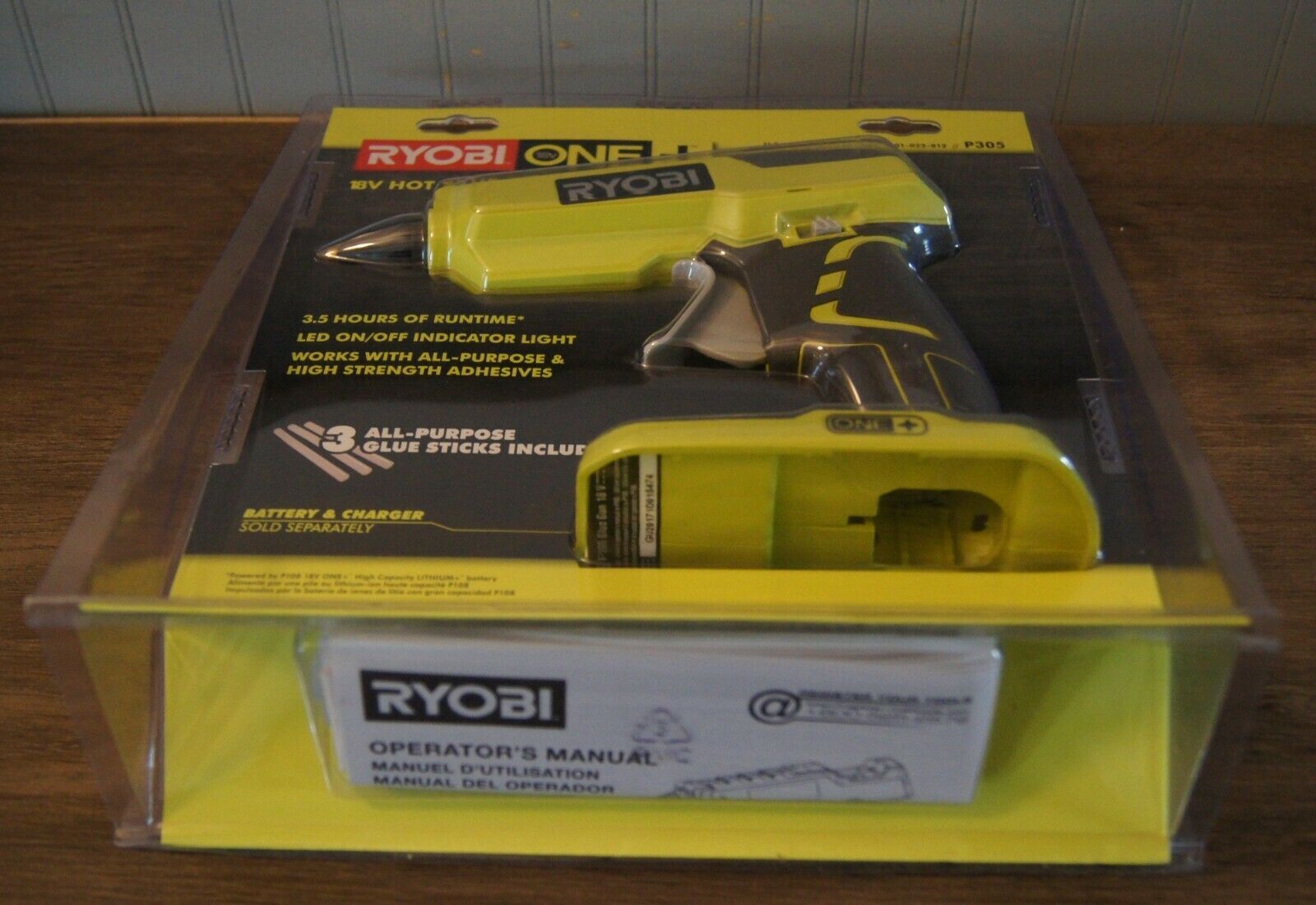 Hot Glue Gun. Ryobi P305 ONE+ 18V Lithium Ion Cordless.