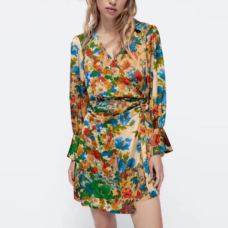 Compra Vestidos Casuales Vestidos De Otoño Mujeres 2022 Moda Retro Impreso  Con Cuello En V Partido Delgado Vestidos Juveniles Barato | Entrega Rápida  Y Calidad | Es.Dhgate