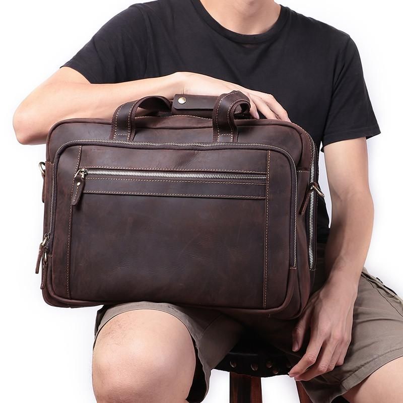 Men Leather Laptop Bag 14.1inch Leather Mens Briefcase Handbag Tote Shoulder Bag Mens Crossbody Computer Messenger Bags,Black 