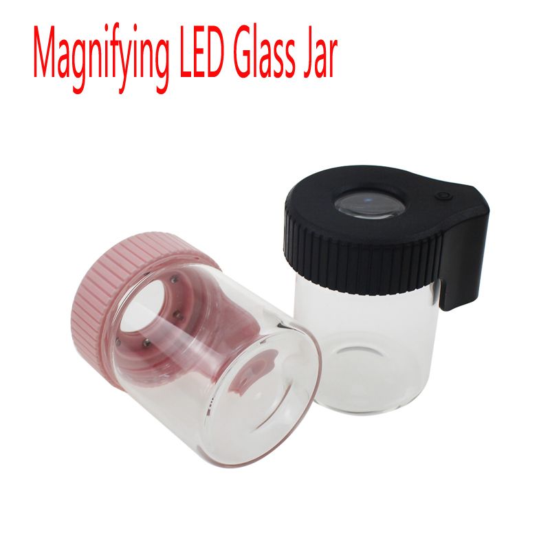 full 3.5g Magnifying LED Light Glass Jar Stash Storage Jar 155ml For