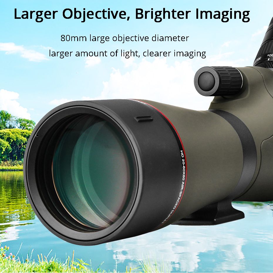 20 60x80 Spotting Scope Zoom Nitrogen Filled Water Proof Telescope Dual