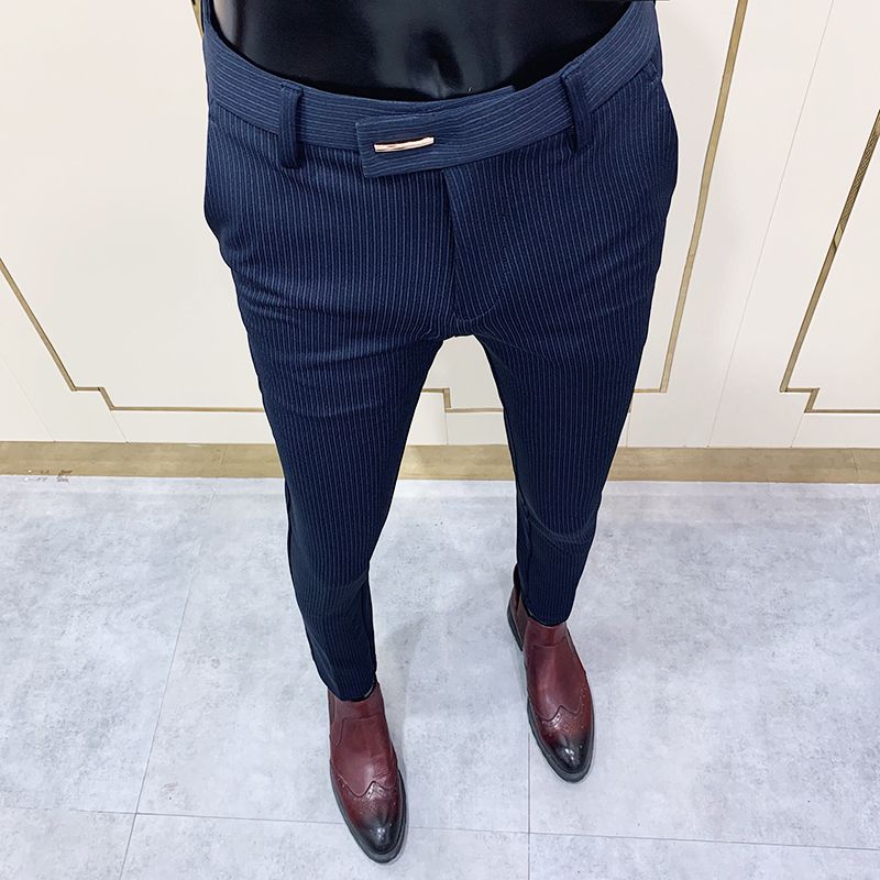 Chic A Rayas Marino Pantalones Azules Elegante Slim Ajuste Apretado Tobillo Traje Pantalones Pantalones Para Hombre Oficina Fiesta Pantalones Para Hombre Vestido Pantalones 220225 De 65,84 € | DHgate