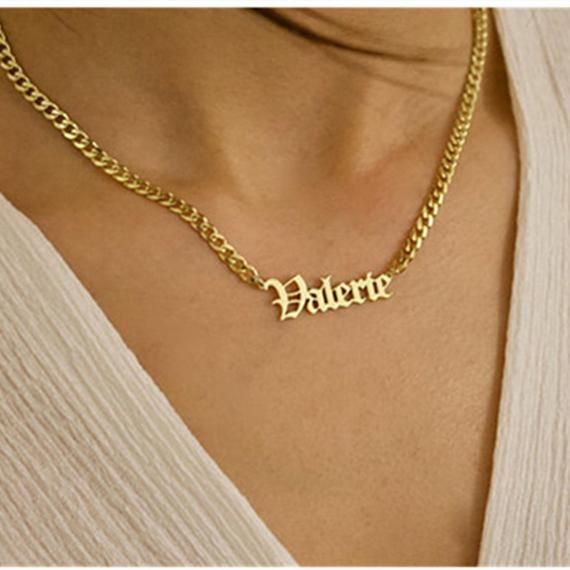 Custom Old English Name Necklace Cuban 