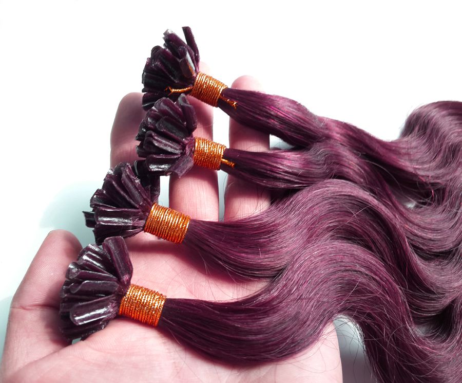 Pre Bond U Tip Hair Extension Brazilian Body Wave #99J Red Wine 14-24inch 100g/100strands Pre Bond U Tip Hair Extension Brazilian Body Wave #99J Red Wine 14-24inch 100g/100strands
