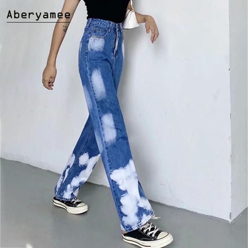 Abyamee Cloud Jeans Mujer Casual Pantalones Largos Cintura Alta Baggy Denim Drolly Straight Pantalones Pointos Poackets Sky Fashion1 De 29,92 € | DHgate