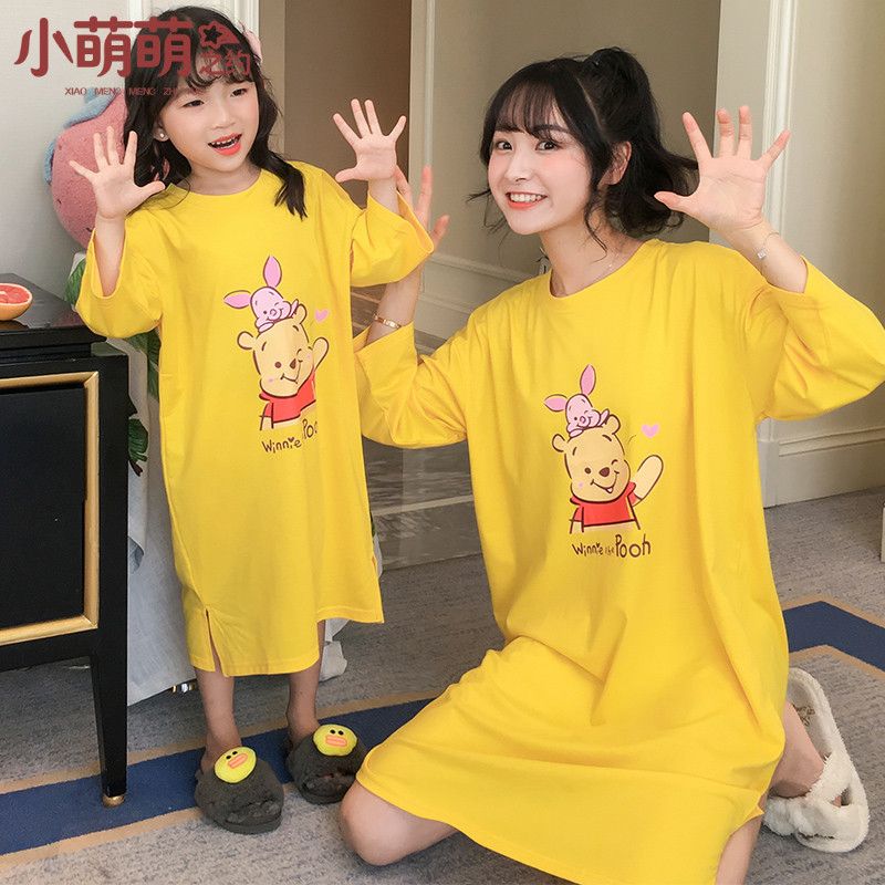Mother Daughter Nightgown Dresses Cartoon Bear Mama Baby Bear Long