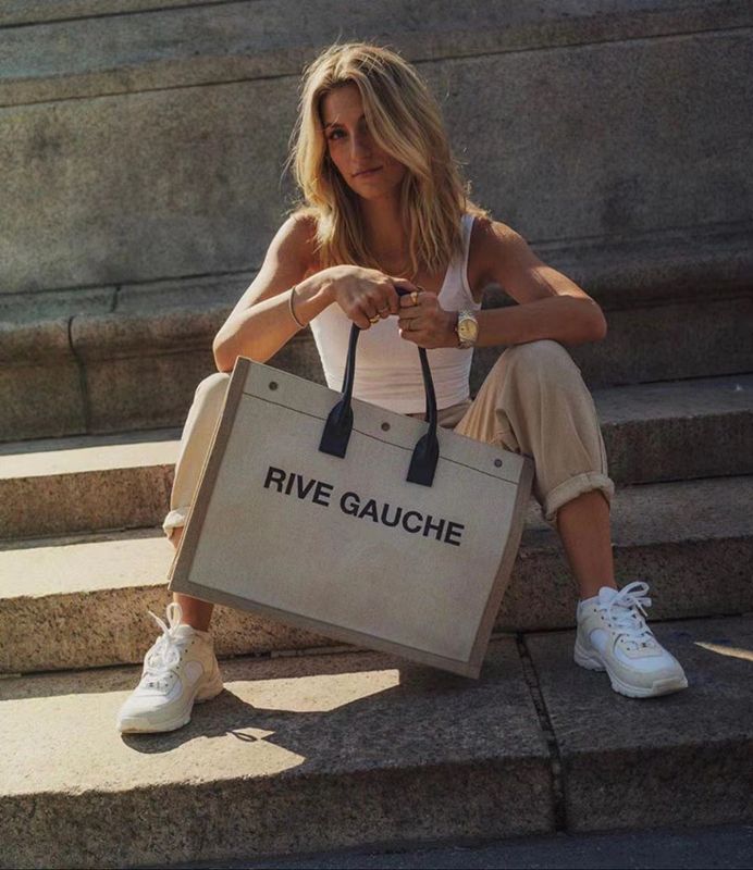 rive gauche tote bag in linen and leather