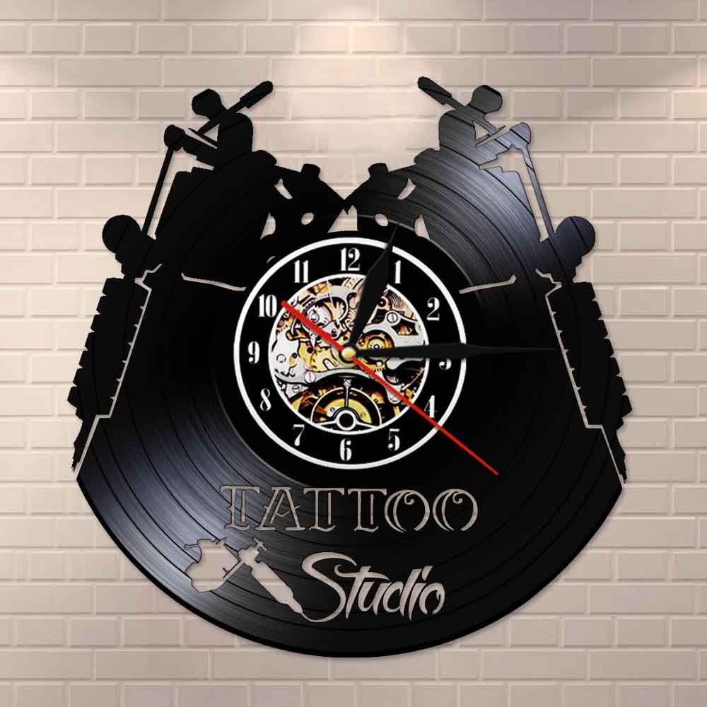 Tattoo Studio Logo Business Sign Vintage Vinyl Record Wall Clock Tattoo Salon Inauguration Decorative Wall Clock Tattoo Studio Logo Business Sign Vintage Vinyl Record Wall Clock Tattoo Salon Inauguration Decorative Wall Clock