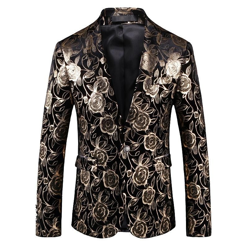 2021 Slim Blazers Men Jacket Fashion Gold Print Western Style Stage ...