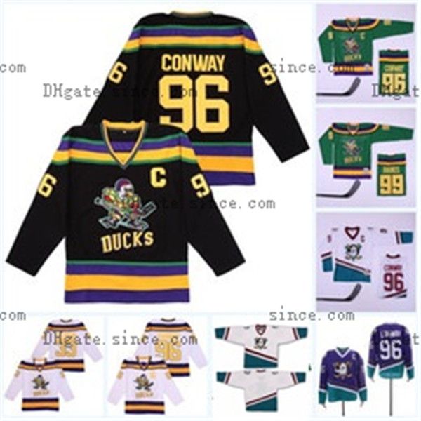 Men Charlie Conway 96 Adam Banks 99 Greg Goldberg 33 Mighty Ducks Movie Ice Hockey Jerseys Stitched Green White S-XXXL