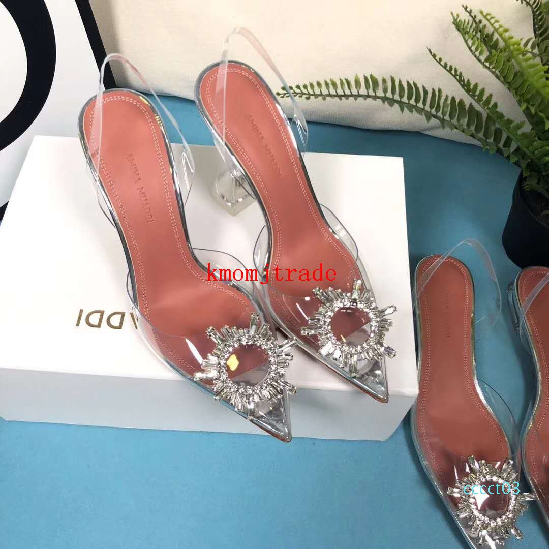 Acquistare New Season Amina Muaddi Cancella Nuovo Begum Vetro Pvc  Trasparente Di Cristallo Del Tallone Slingback Sandalo Pompe 105 Millimetri Amina  Muaddi Shoesct03 Economico | Consegna Veloce E Qualità | DHgate Italy