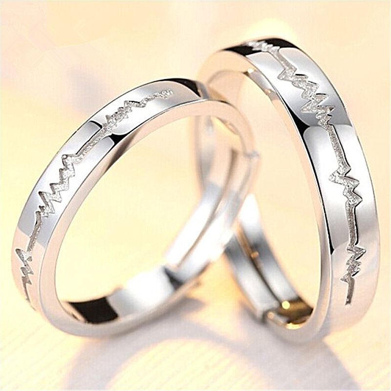 Open Adjustable Couple Heartbeat Ring 