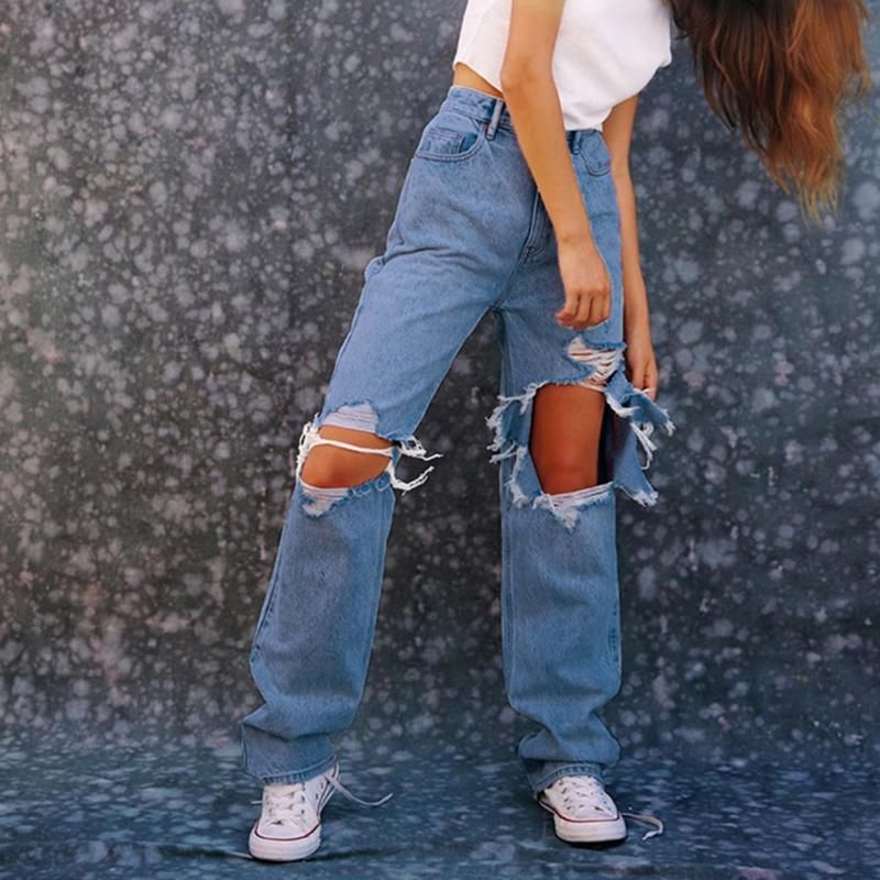 calça jeans cós largo cintura alta