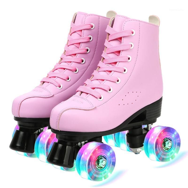 Women Men Roller Skates High-top Four-Wheel 2-Row Roller Skates Shoes Size 37-45 