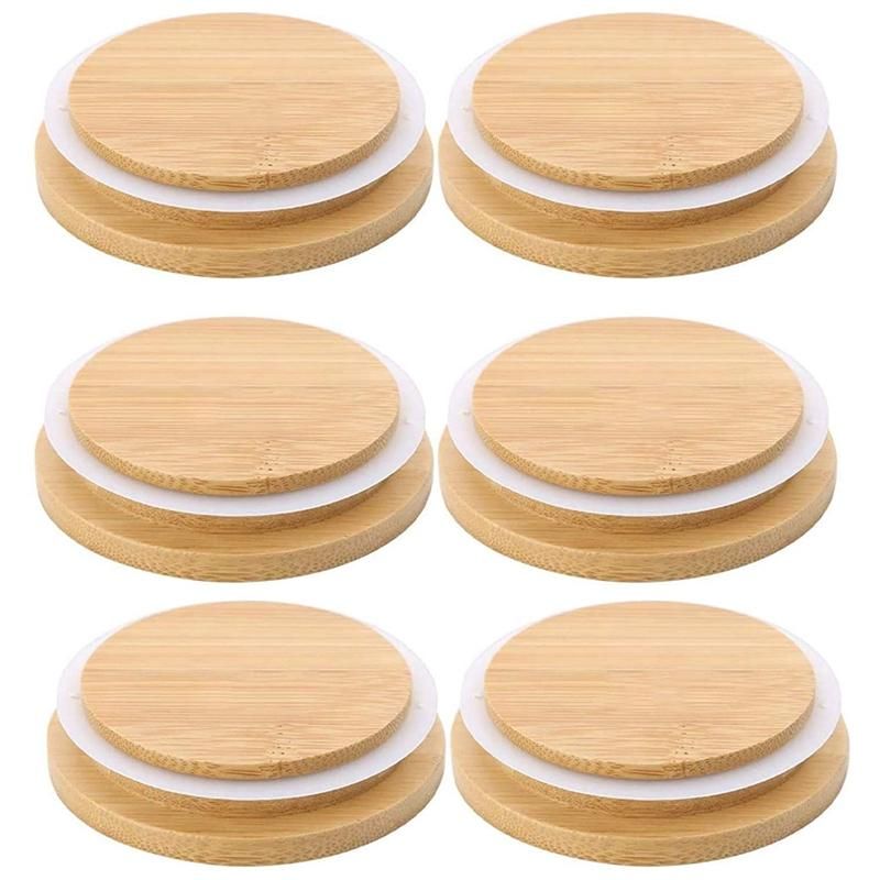 2021 6 Pack Wooden Mason Jar Lids, Reusable Bamboo Mason Canning Lids