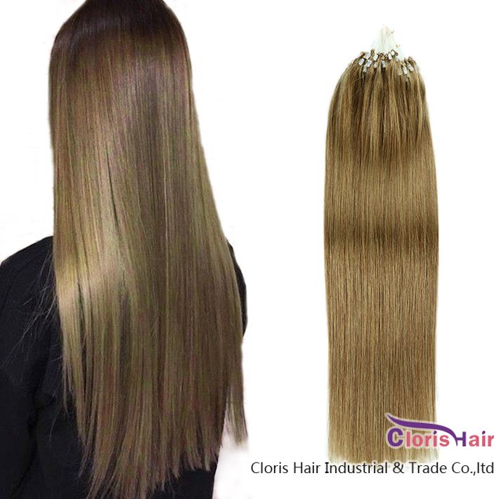 Easy Loop Micro Link Hair Extensions 100 Strands 0.5g/S 8 Medium Ash
