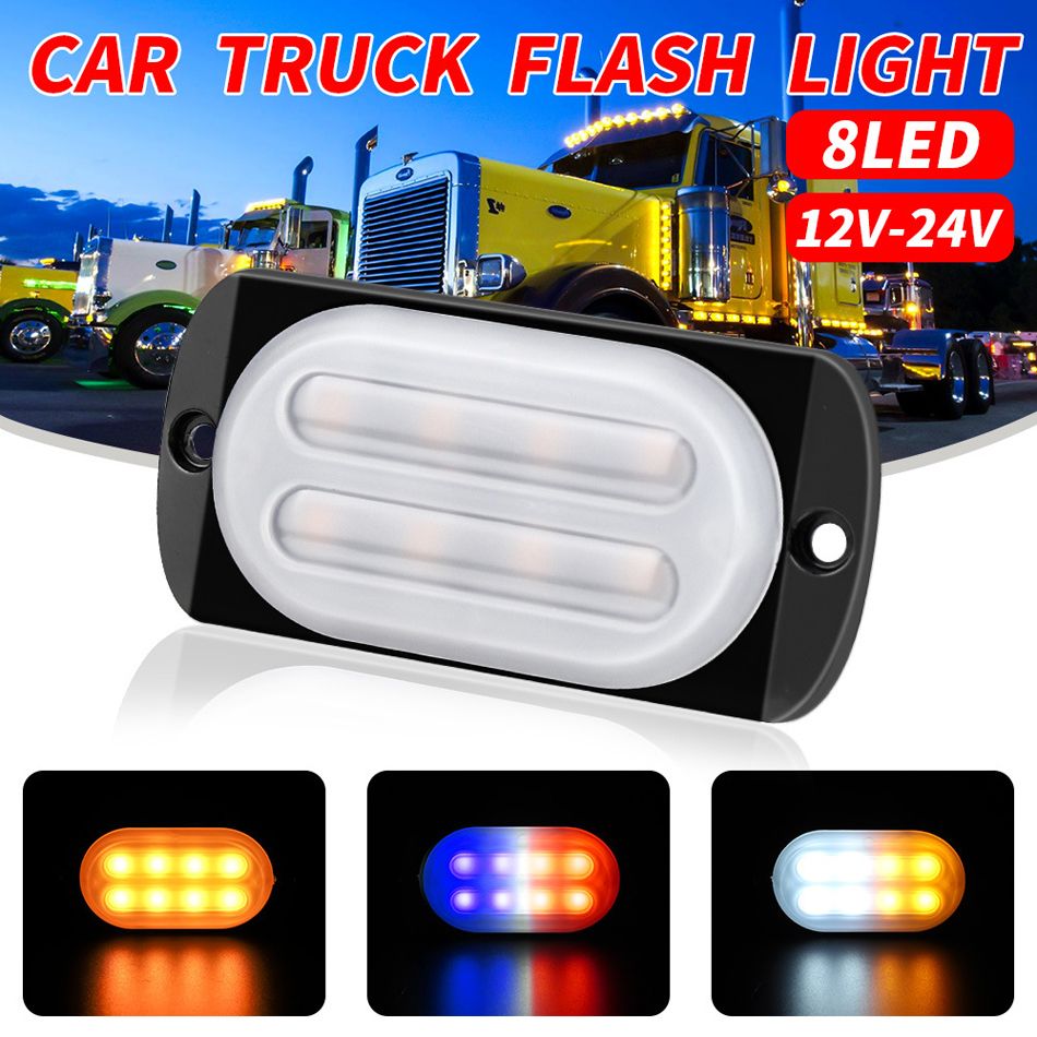 4Pcs 8LED coche camión baliza de emergencia peligro de advertencia luz estroboscópica Flash 12-24V