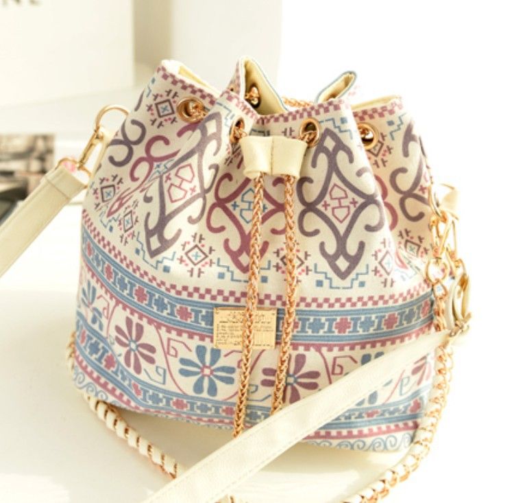 Rope Chain Shoulder Bag DWSFADA Casual Womens Bag Pearl Pendant National Wind Bucket Mouth Bag