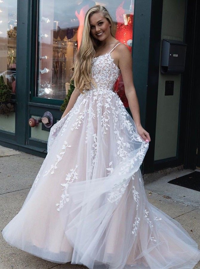 Pretty Spaghetti Straps Bateau Neckline 