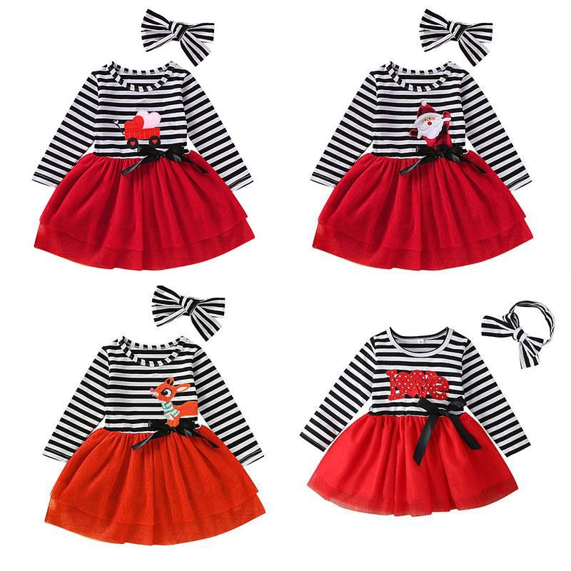 Christmas girls baby dress long-sleeved dress hair band