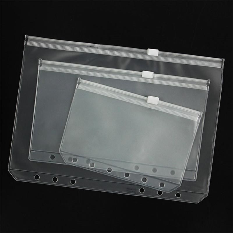 2021 A5/A6/A7 PVC Binder Clear Zipper Storage Bag 6 Hole Waterproof
