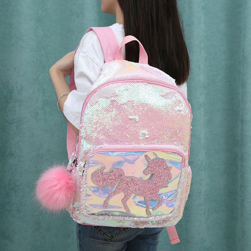 unicorn sequin school bolsa