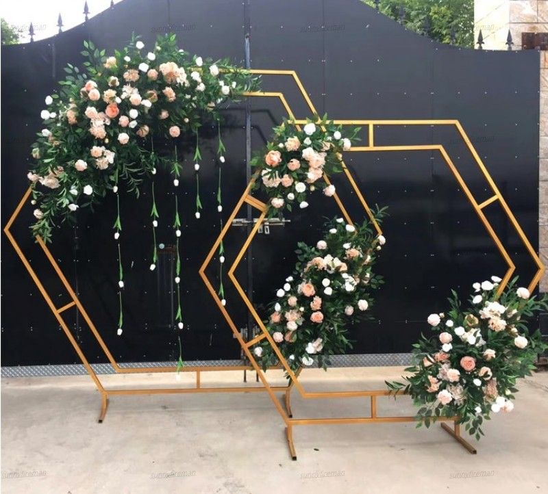 Free shipping Wrought Iron Hexagonal Arch Frame Wedding Stage Background  Flower Decoration Home Party Screen Decor