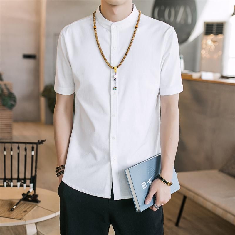 Mens Ropa ocasional de la camisa manga corta cuello Solid camisas ropa de color