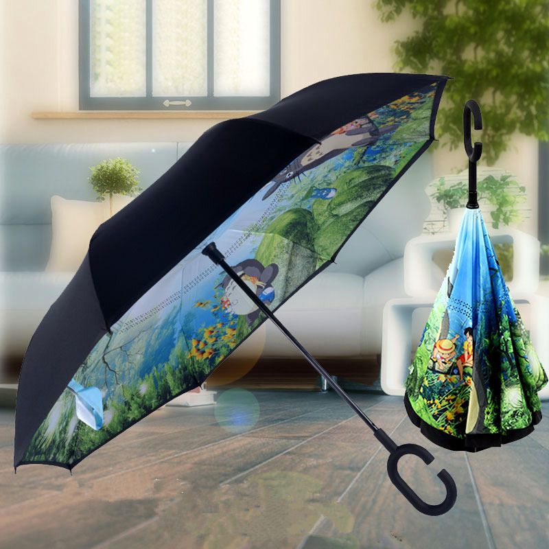 Envío de gota Dibujos animados Totoro Invierte Ghibli Umbrellas Rain Mujeres Parasol Femenino Plegable