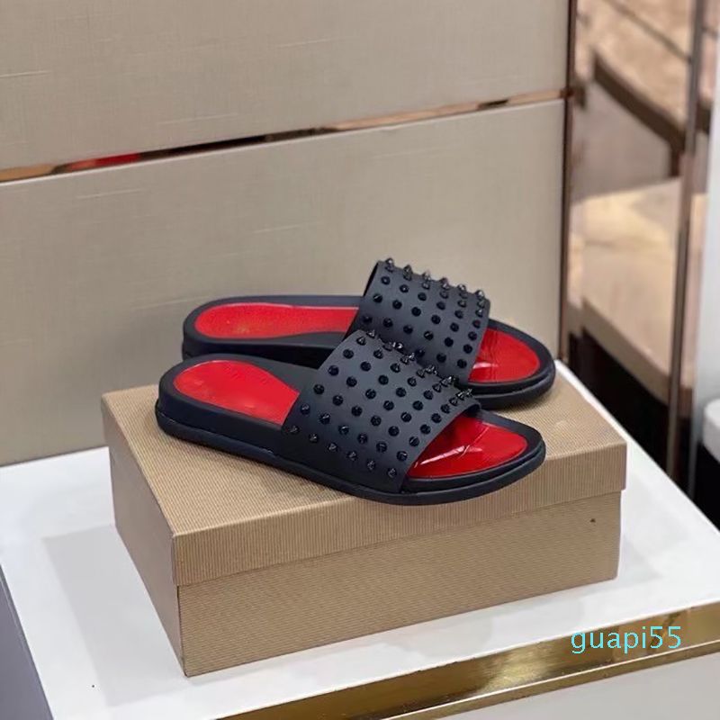 Designer Red Soled Sandals Man Rivets Slippers Rubber Summer Beach Casual  Sexy Shoes Platform Nail Slip Flip Flops From Guapi55, $175.88 | DHgate.Com