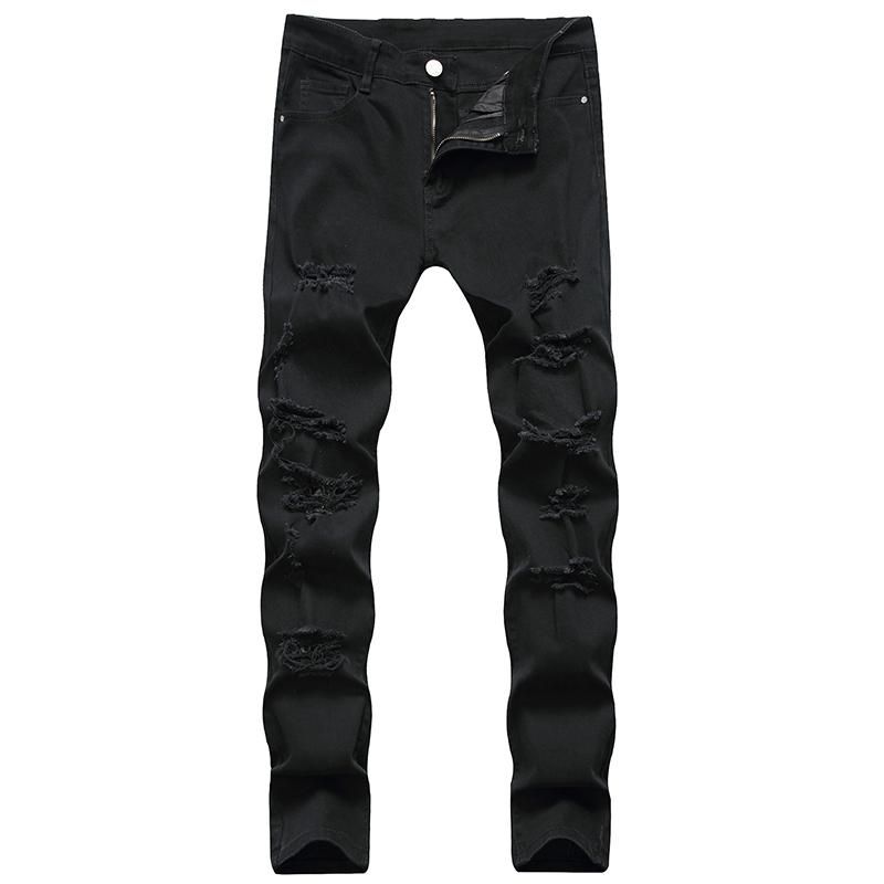 2021 Black Jeans Men New Elasticity Hole Design Mens Jeans Long Cotton ...