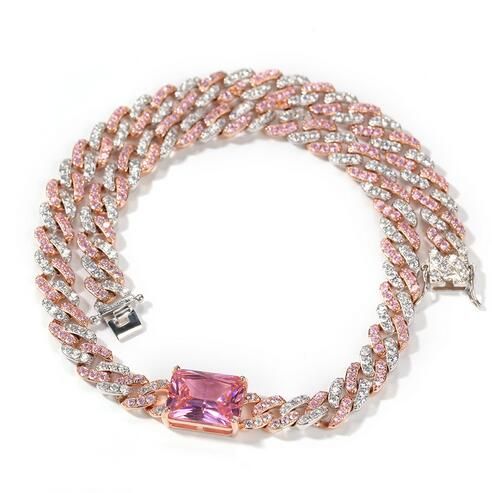 silver pink w/pink square stone 14inch