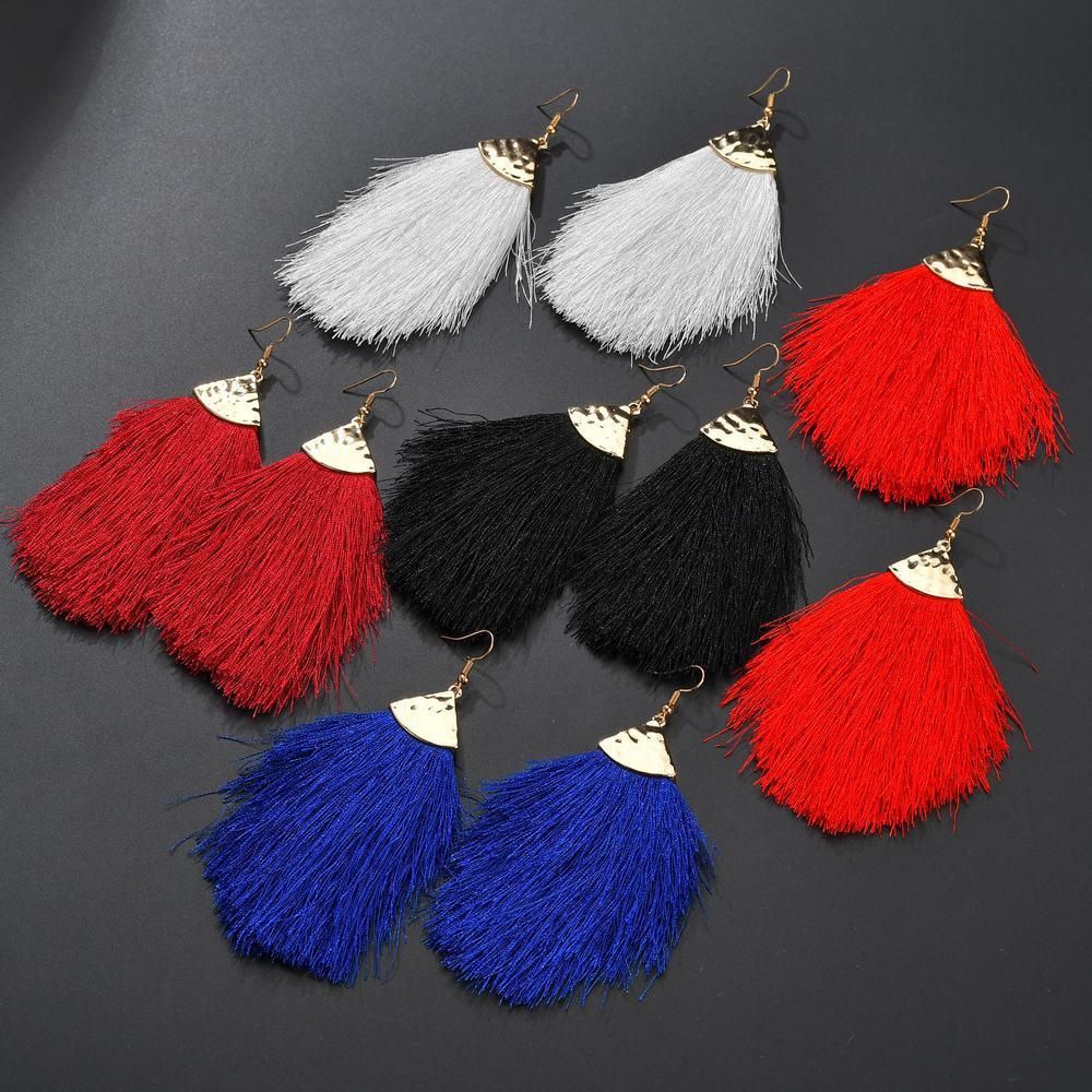 Pendientes De Borla De Algodón De Borla De Cuerda Larga De Pendientes De Borla De Algodón De Borla De Cuerda Larga De