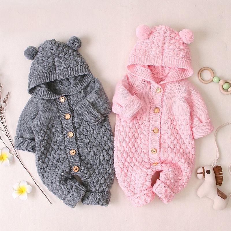 Bebé mameluco invierno tejido recién nacido bebé niños ropa capucha ropa de