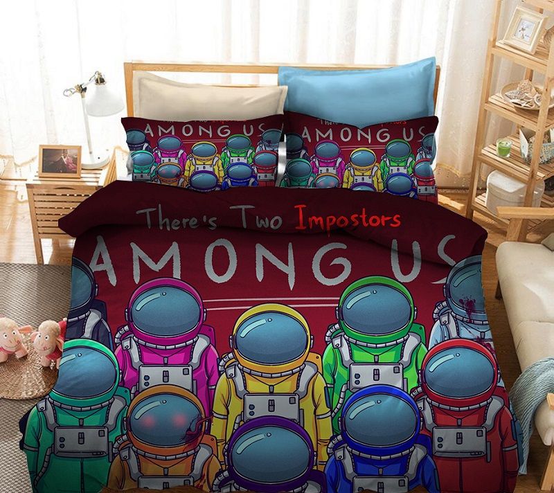 1Duvet Cover +1 Pillowcase Among Us Bedding Twin Set Imposter Game Theme Duvet Cover,2 Piece Among Us Game Bed Set for Kids Teens Boys Girls Bedroom Decor Birthday Gift