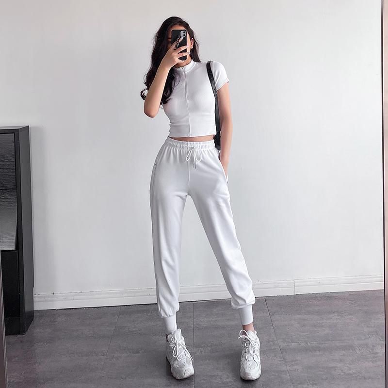 Acheter Summer Pantalon Hip Hop Pantalon Femmes Pantalons Blanc Casual Jazz  Sports Harem Femmes Feuille Streetwear Sweatpants1 De 46,98 € Du Weeklyed |  Fr.DHgate.Com