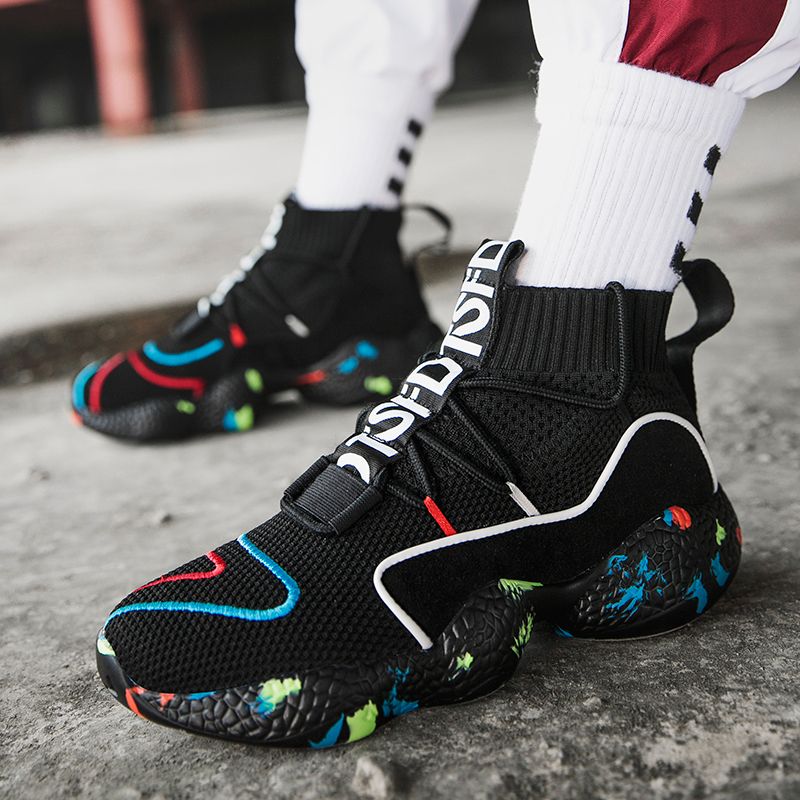 High Top Men Sneakers Knit Upper Casual Sock Shoes For ...