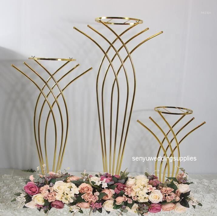 Factory Wholesale Wedding Tall Metal Table Centerpiece Stands Flower Vase Stand Gold Column