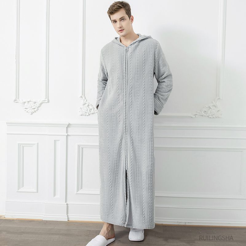 Homens Zipper Robe Gray-M