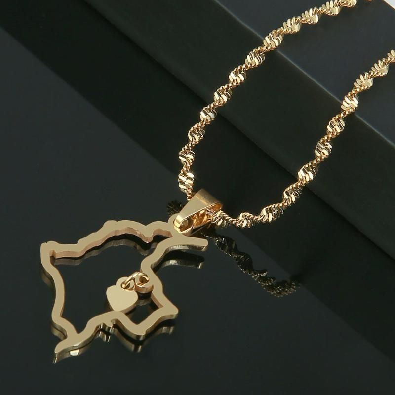 Wholesale Stainless Steel Gold Color Colombia Map Pendant Necklace Map
