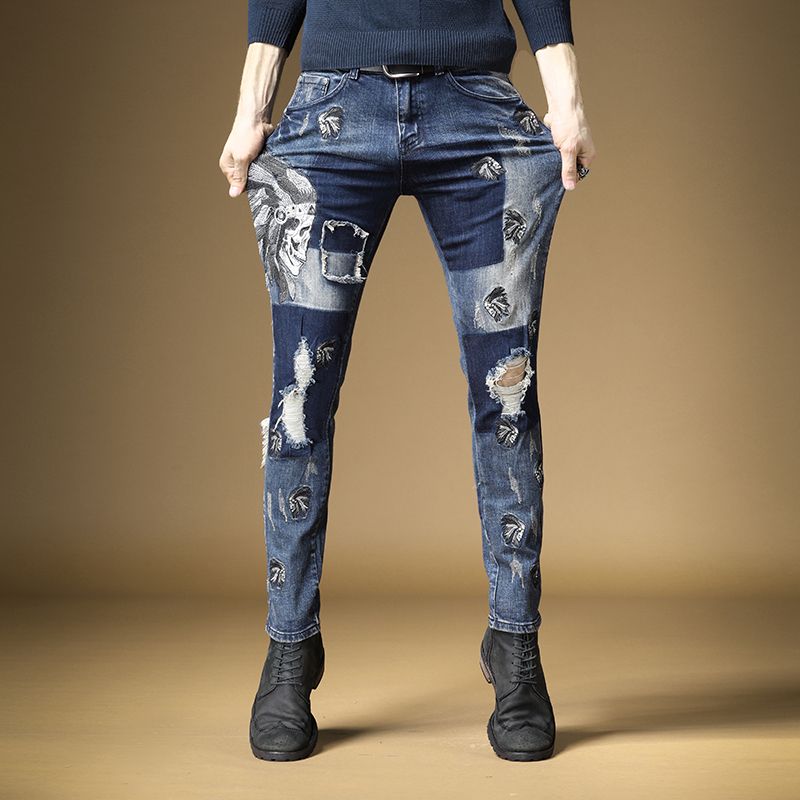 Jean Negro Hombre con Rotos Bordados - Thunder Jeans