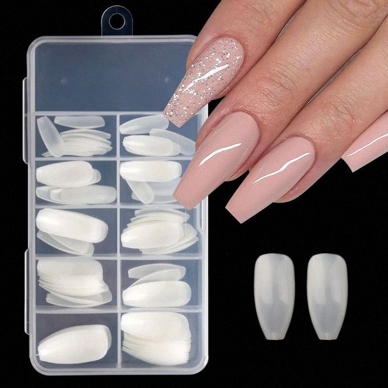 100pcs Clear Natural Ballerina Nail Tips False Coffin Nails Flat Shape Acrylic Full Cover UV Gel Polish Manicure With Jewels Box 6E1G# 100pcs Clear Natural Ballerina Nail Tips False Coffin Nails Flat Shape Acrylic Full Cover UV Gel Polish Manicure With Jewels Box 6E1G#