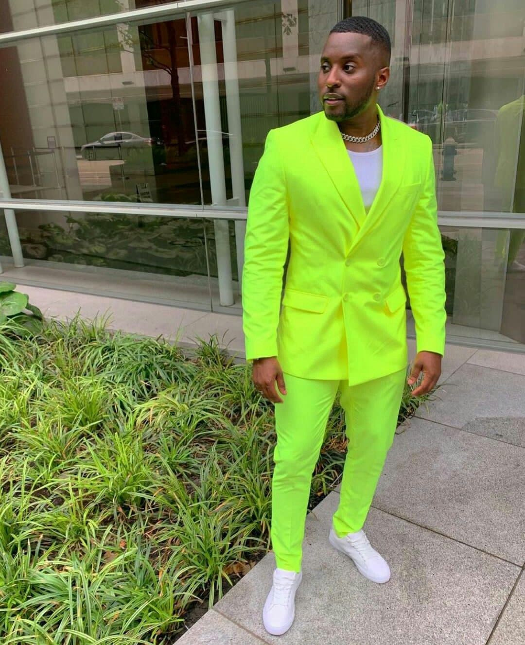 Fluorescent Green Mens Suit Jacket Pant 