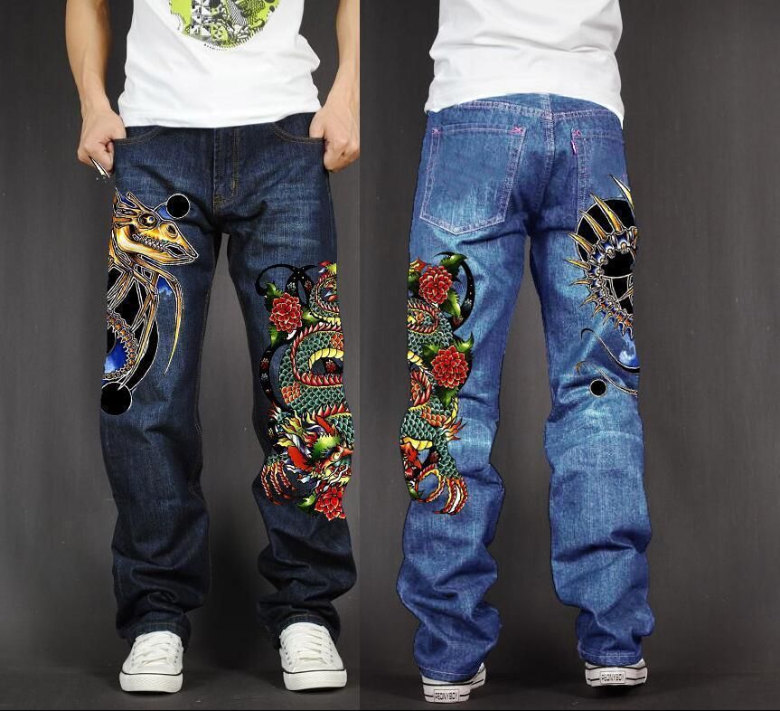 Compre Pantalones Largos Para Hombre Pantalones Largos Baggy Fit Fit Jean  Rap Hip Hop Skate Denim Imprimir Pantalones Straight Street Casual Mar  Monster Dragon A 56,01 € Del Fraoe | Es.Dhgate.Com