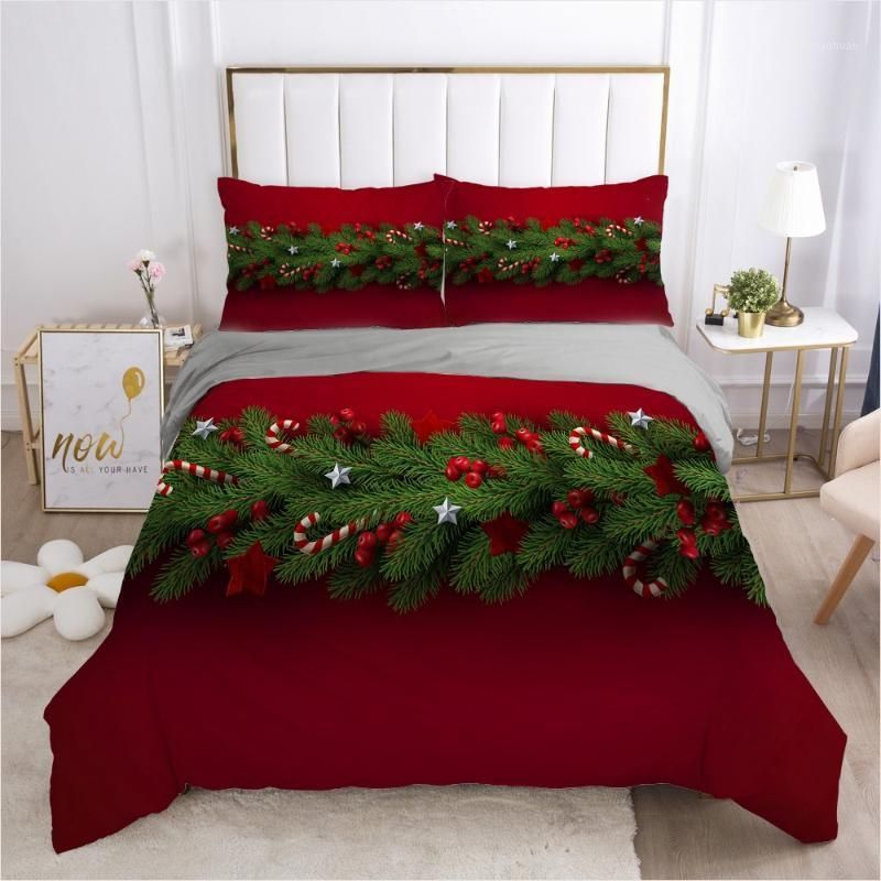 Duvet Cover with Pillow Case Quilt Cover Bedding Set Single Double King Xmas Red