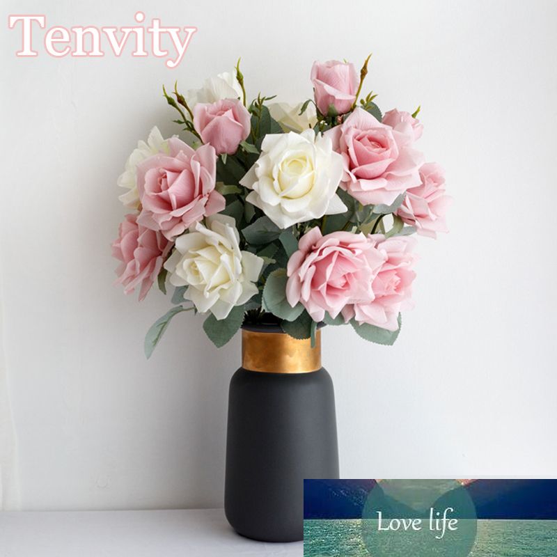 2020 Long Silk Artificial Flowers Rose Big White High Quality Bouquet