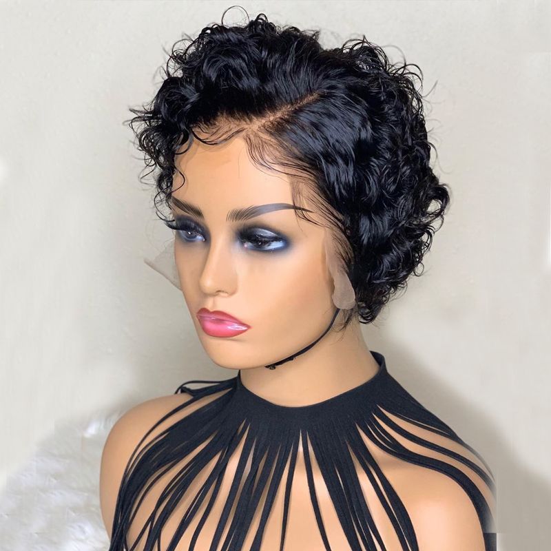 Acheter Bouclés Bob Lace Front Wigs Pour Femmes Noires Court Bob Perruque  Lace Front Perruques De Cheveux Humains Avant Plumé Pixie Cut Lace Wig De  37,45 € Du Dilys_hair | Fr.DHgate.Com