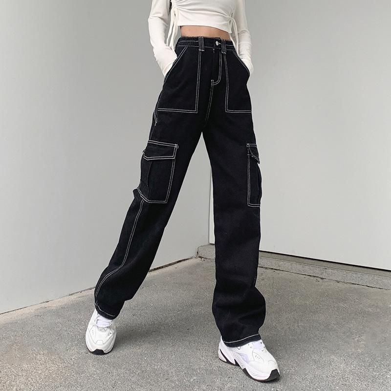 Compra Jeans Mujeres Zoki Patchwork Holgado Mujeres Moda Streetwear 100%  Algodón Pantalones De Mezclilla Pantalón De Carga Suelta Harajuku Primavera  Negro Barato | Entrega Rápida Y Calidad | Es.Dhgate