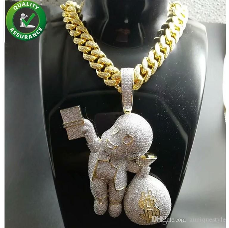 Wholesale Iced Out Pendant Hip Hop Bling Chains Jewelry Men Gold