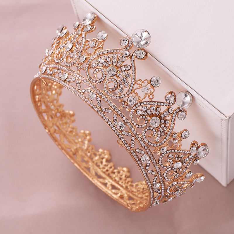 Headpieces Gold Color Big Round Crowns Baroque Tiara Crown Crystal 